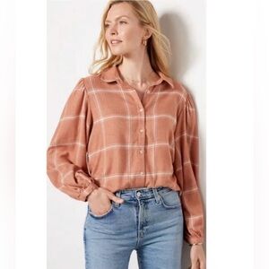 Z SUPPLY Overland Plaid Top Blouse in the color Penny- NWT